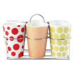 Present Time set of 6 Dots & Stripes mugs on stand