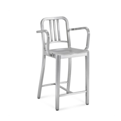 Emeco 1006 Navy Counter Stool With Arms - Brushed or Polished Aluminium