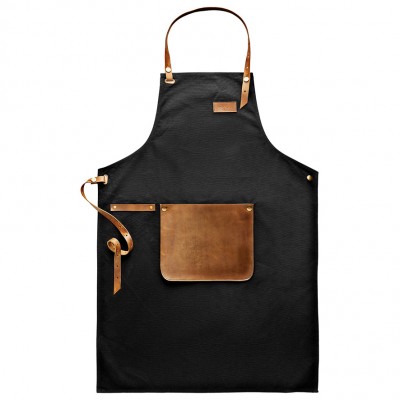 Eva Solo Apron in Black Canvas & Brown Leather | Hard-wearing