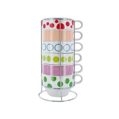 Present Time set of 6 dots & stripes XL latte or tea cups in a stand