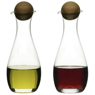 Sagaform Set of Two Oil & Vinegar Bottles With Oak Stoppers